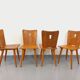 Set of 4 vintage brutalist wooden chairs from the 60s