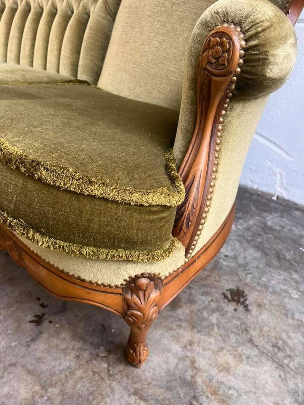 Vintage xl baroque olive green sofa