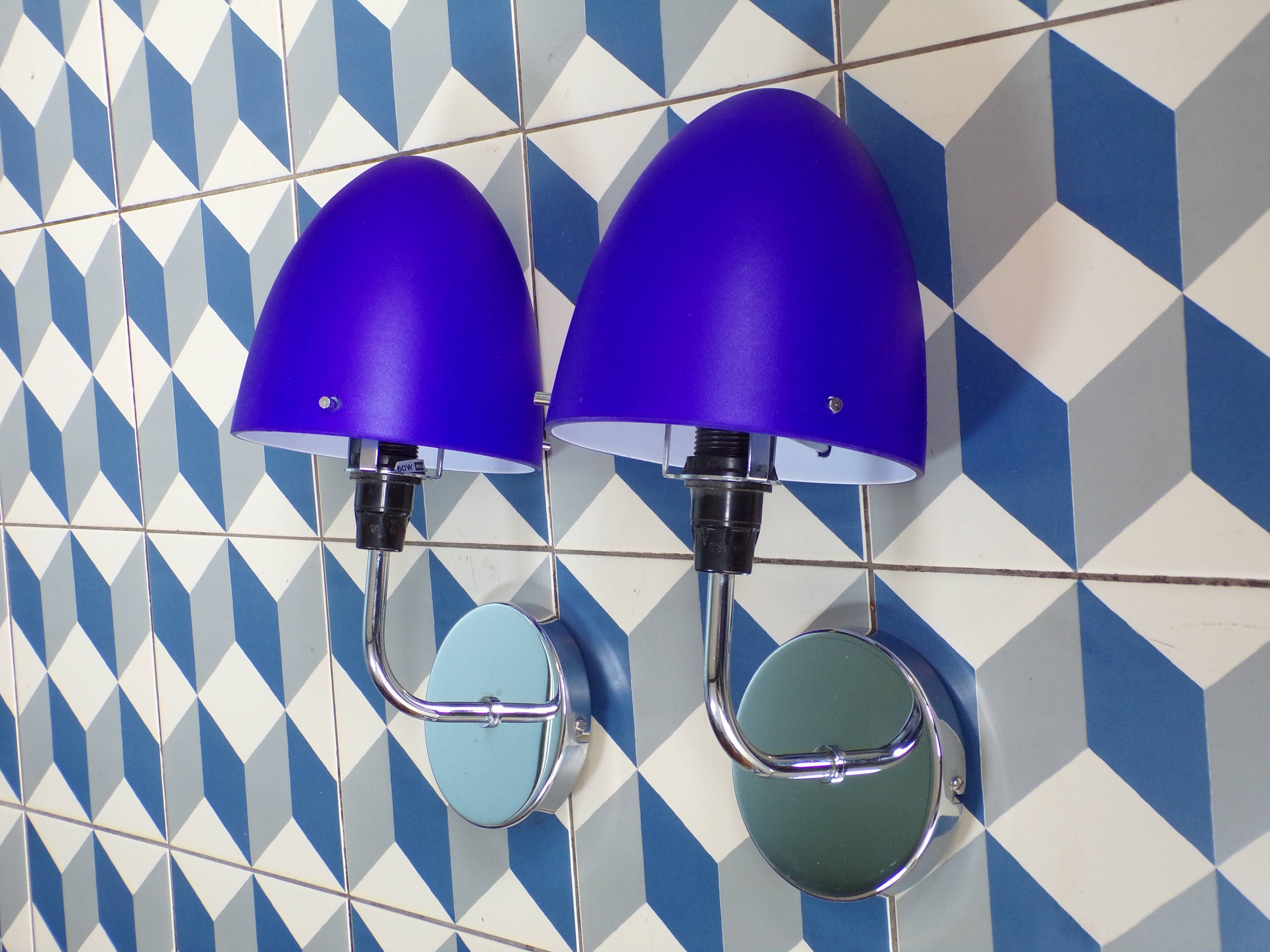 Pair of blue opaline sconces