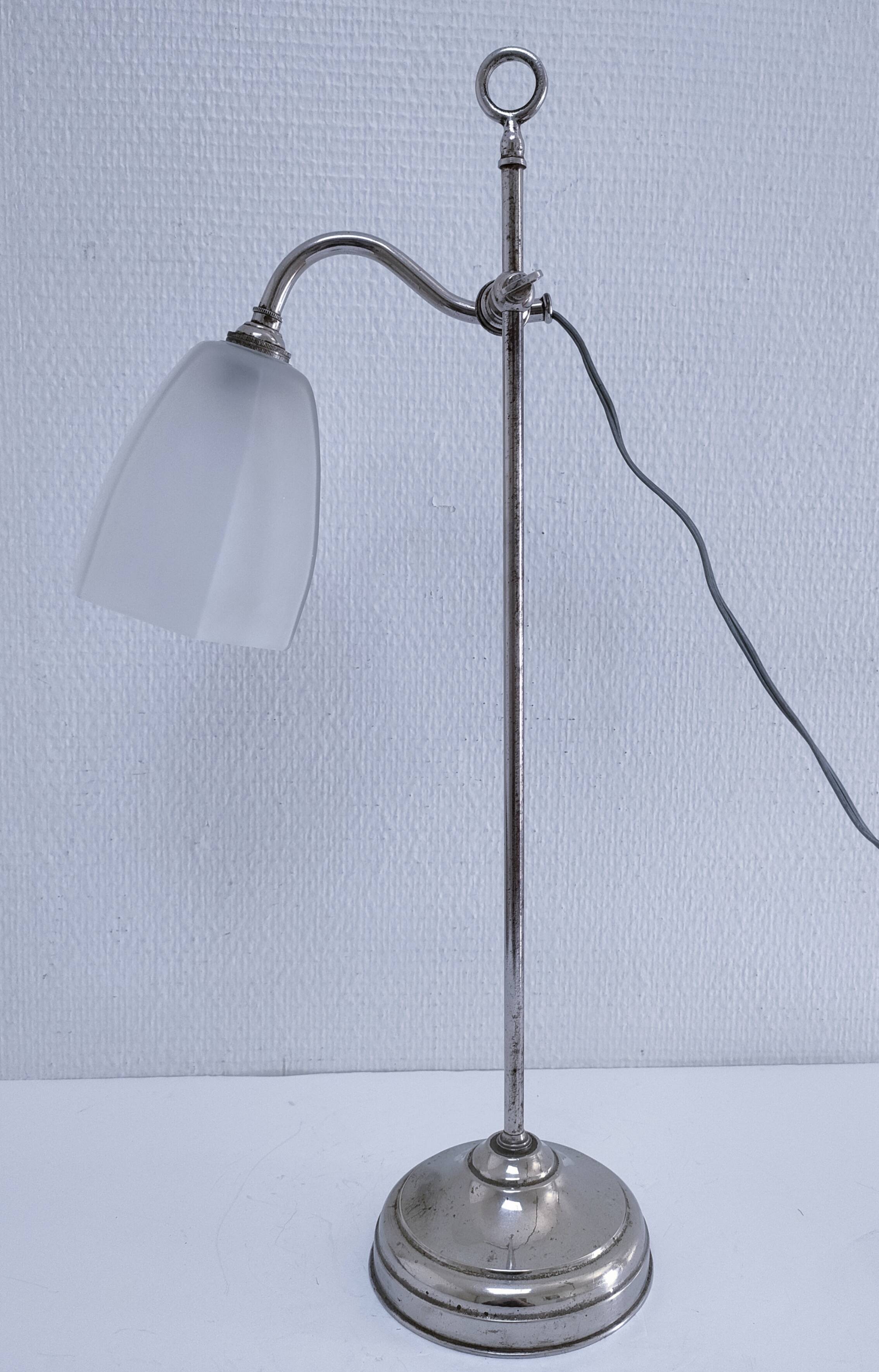 Art Deco lamp with chrome metal and opalescent glass.