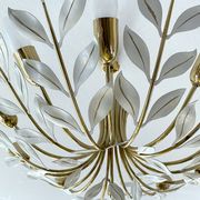 Large Pendant Lamp Vintage Pattern Bouquet Leaves, Brass, White Gold, 50s