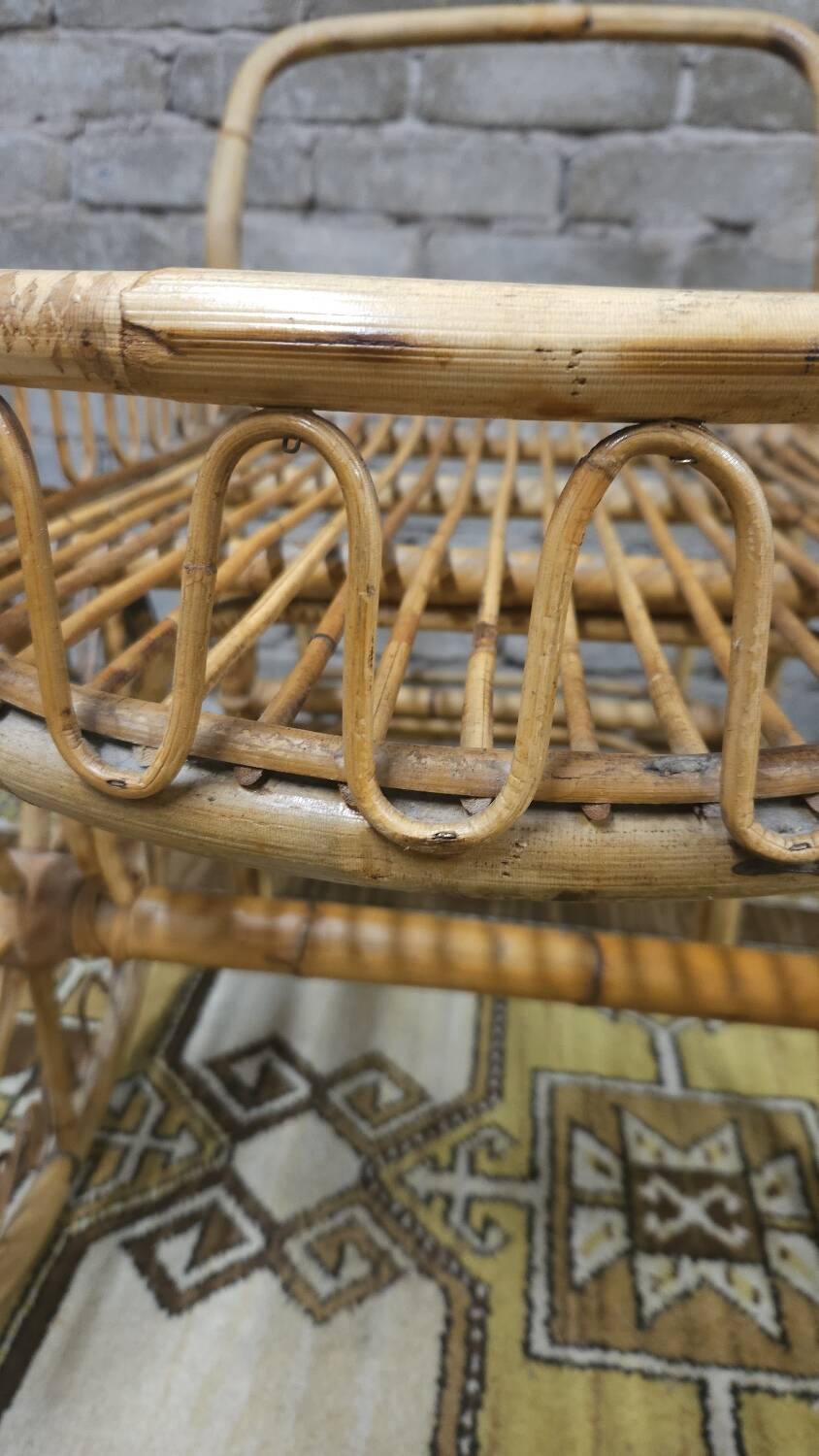 Bamboo and rattan bar cart, 1950