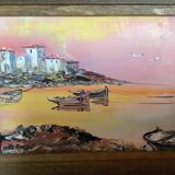 Small oil painting frame on panel Mediterranean landscape