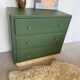 Vintage olive green chest of drawers with striped base