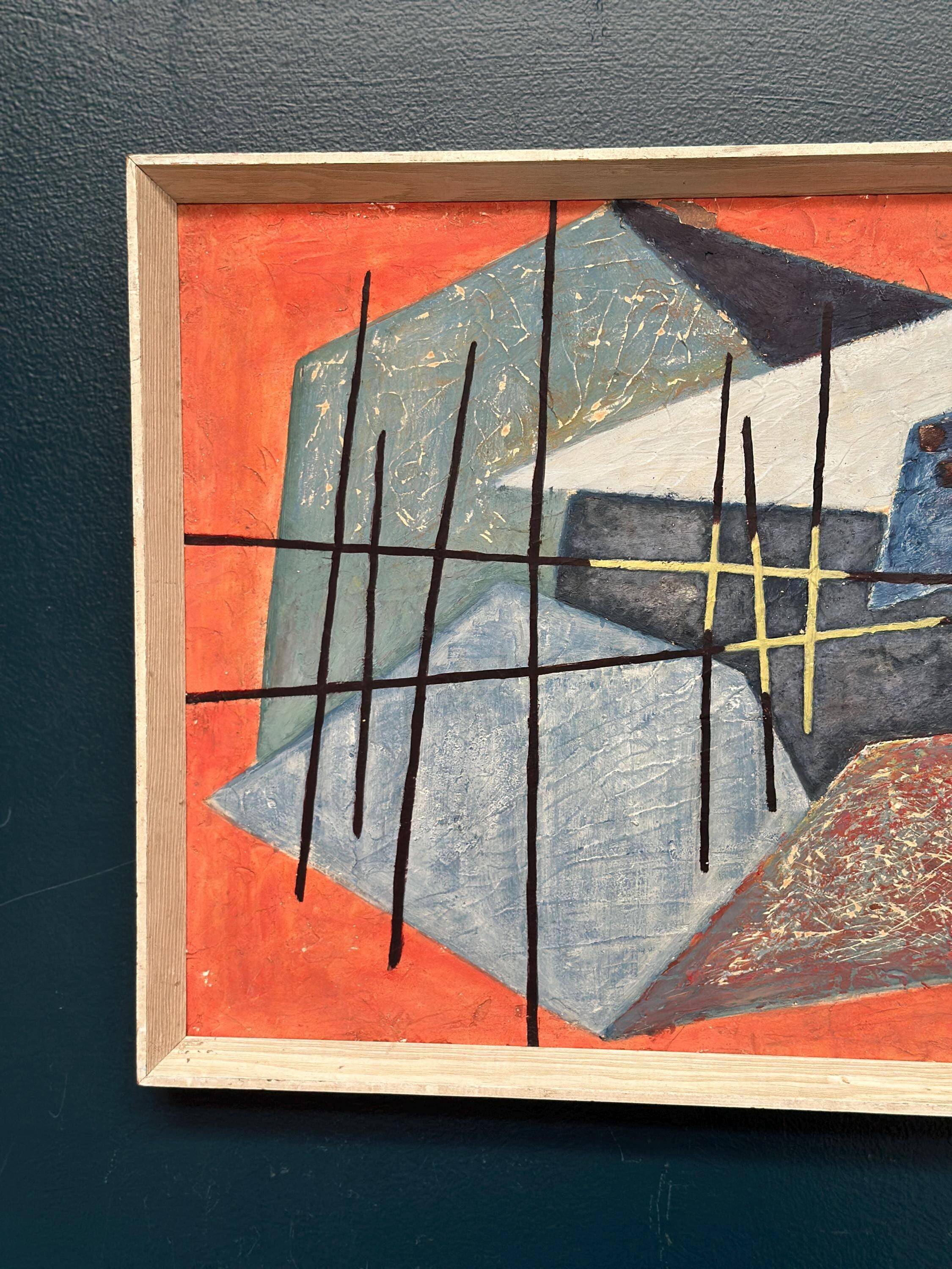 Original Swedish Abstract Oil on Panel – “Roofscape” – Signed – Vintage