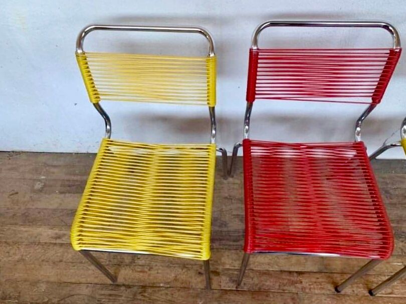 Series of 4 vintage chairs scoubidou of the 1950s