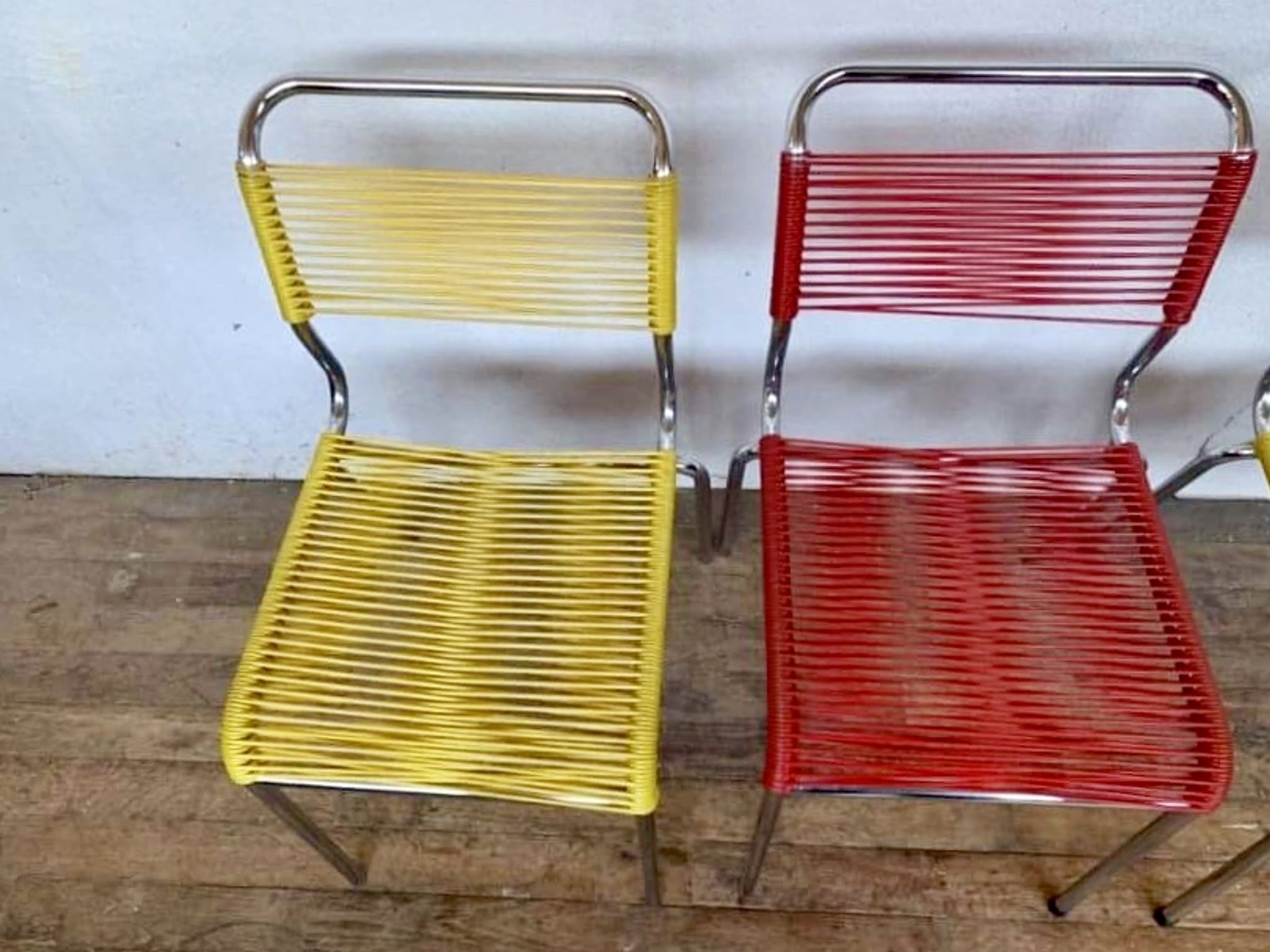 Series of 4 vintage chairs scoubidou of the 1950s