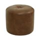 Pouf rond vintage en bois et cuir skaï marron patchwork années 60