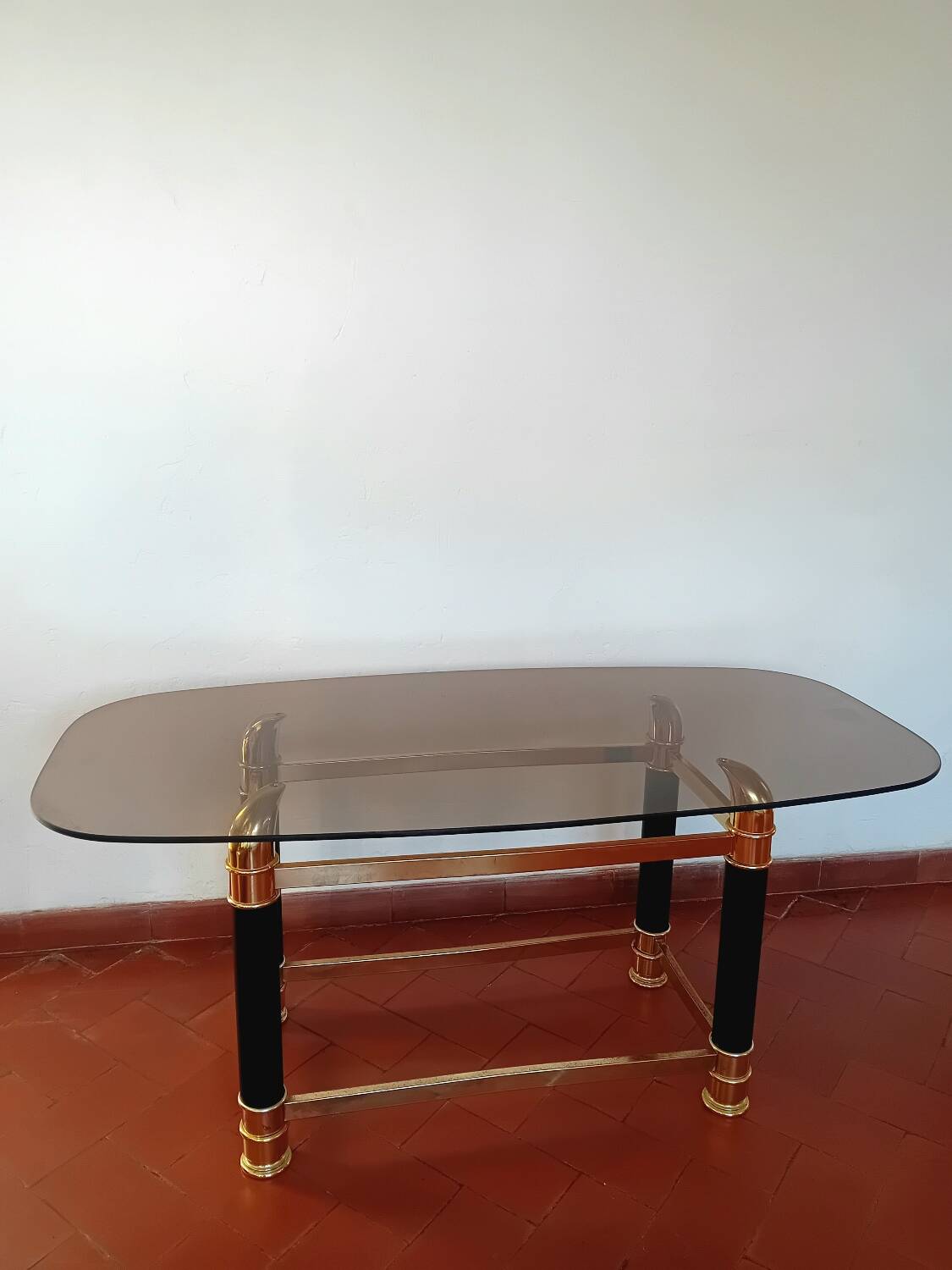 Glass and brass coffee table, 1970
