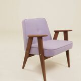 Mid-century modern armchair, oak wood, natural wool.