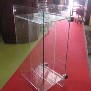 vintage glass coffee table with plexiglass legs