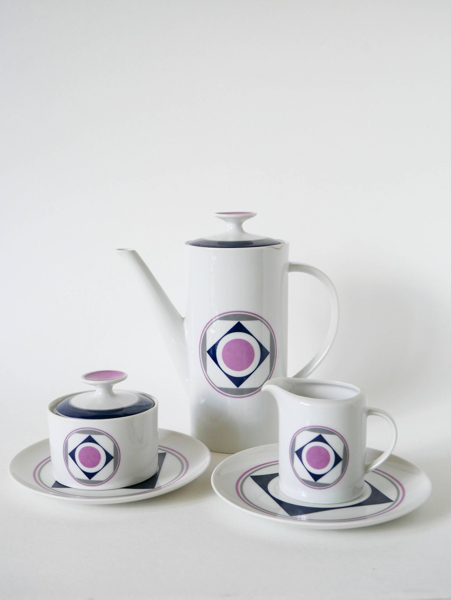 Set consisting of a teapot, sugar bowl and milk jug, Made in Germany, Colorful, Space Age, 1970