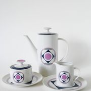 Set consisting of a teapot, sugar bowl and milk jug, Made in Germany, Colorful, Space Age, 1970