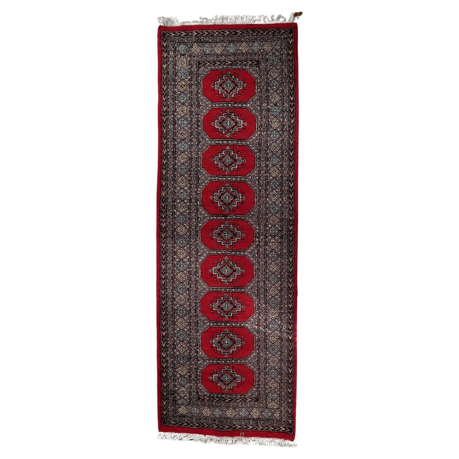 Mid-century vintage Uzbek Bukhara style wool runner 85cm x 241cm (1C1198)