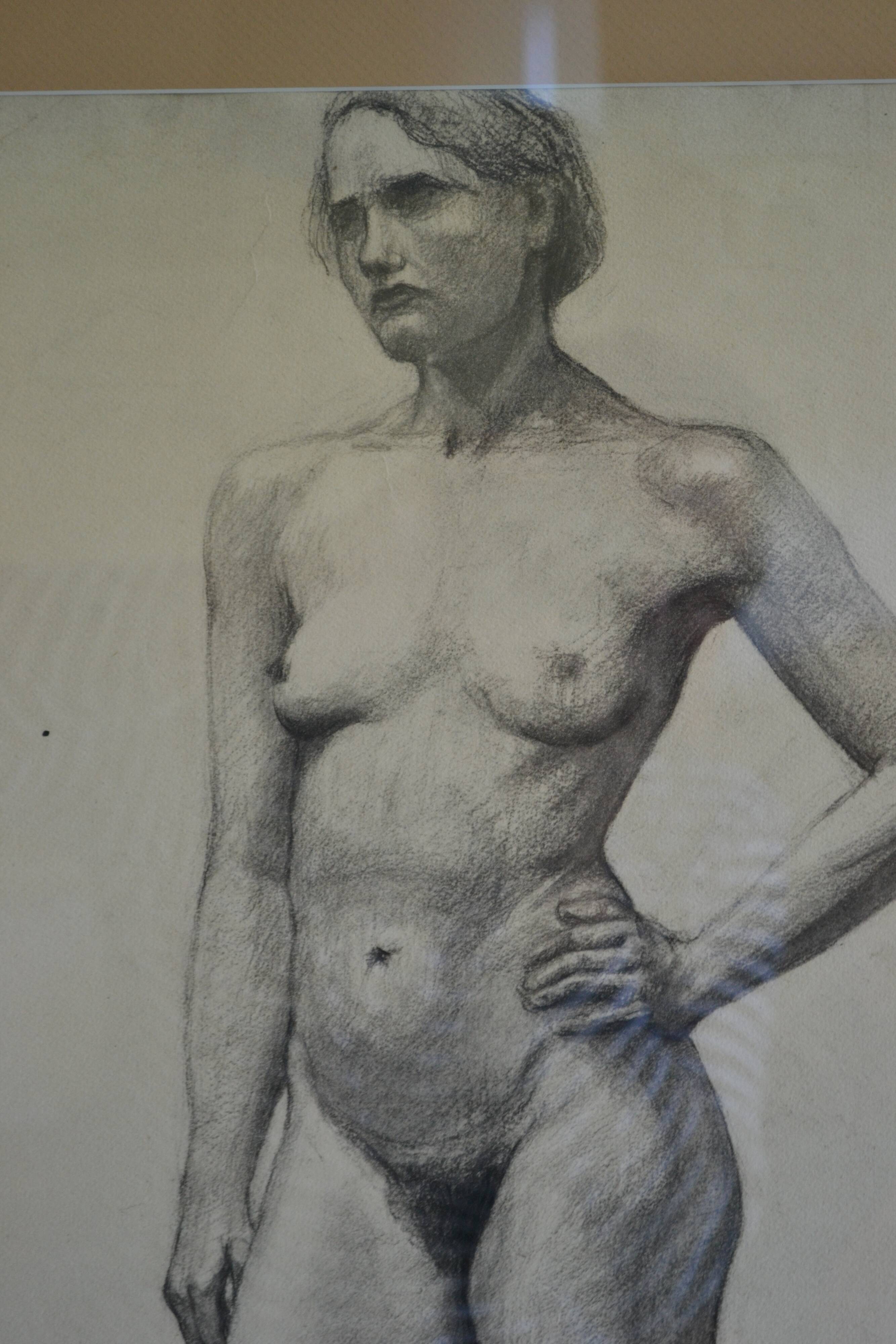 Dessin au fusain femme nu academique circa 1900