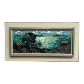 Huile sur toile suédoise – « Village côtier » par Bertil Wahlberg – Signé