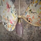 Pendant light, chandelier, pale flowers, rattan and vintage globe