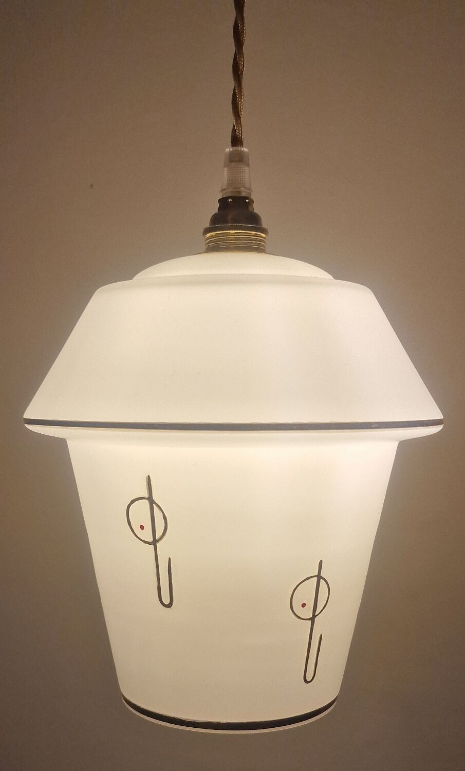 White opaline pendant lamp with gold décor