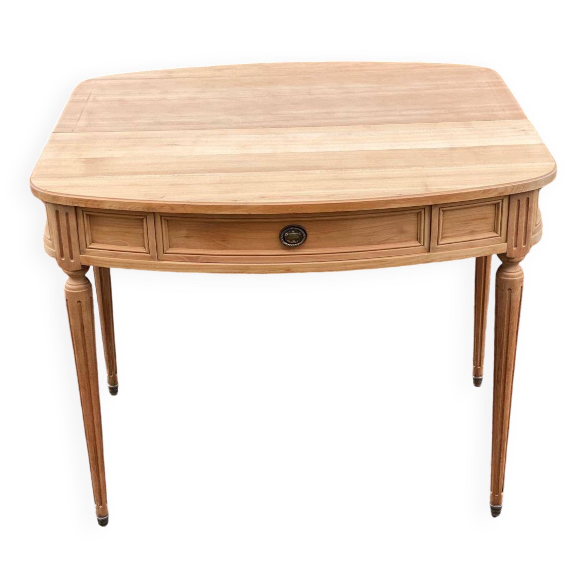Louis XV extendable round dining table renovated in raw solid wood
