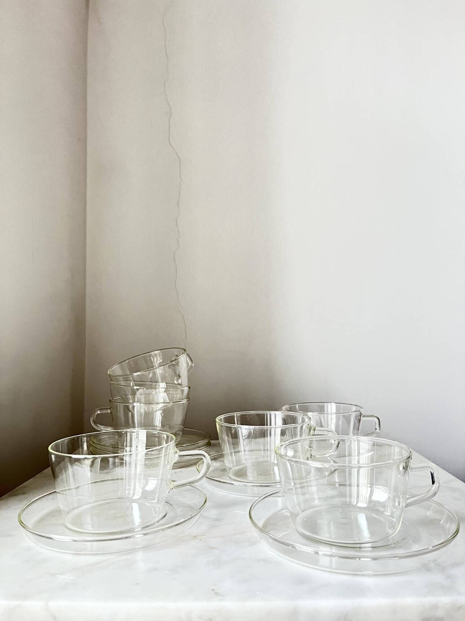 Vintage Glass Borosilicate Tea Set cups by Ilse Decho for Schott Jena, DDR