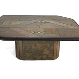 Table basse brutaliste Paul Kingma - pierre, ardoise et laiton