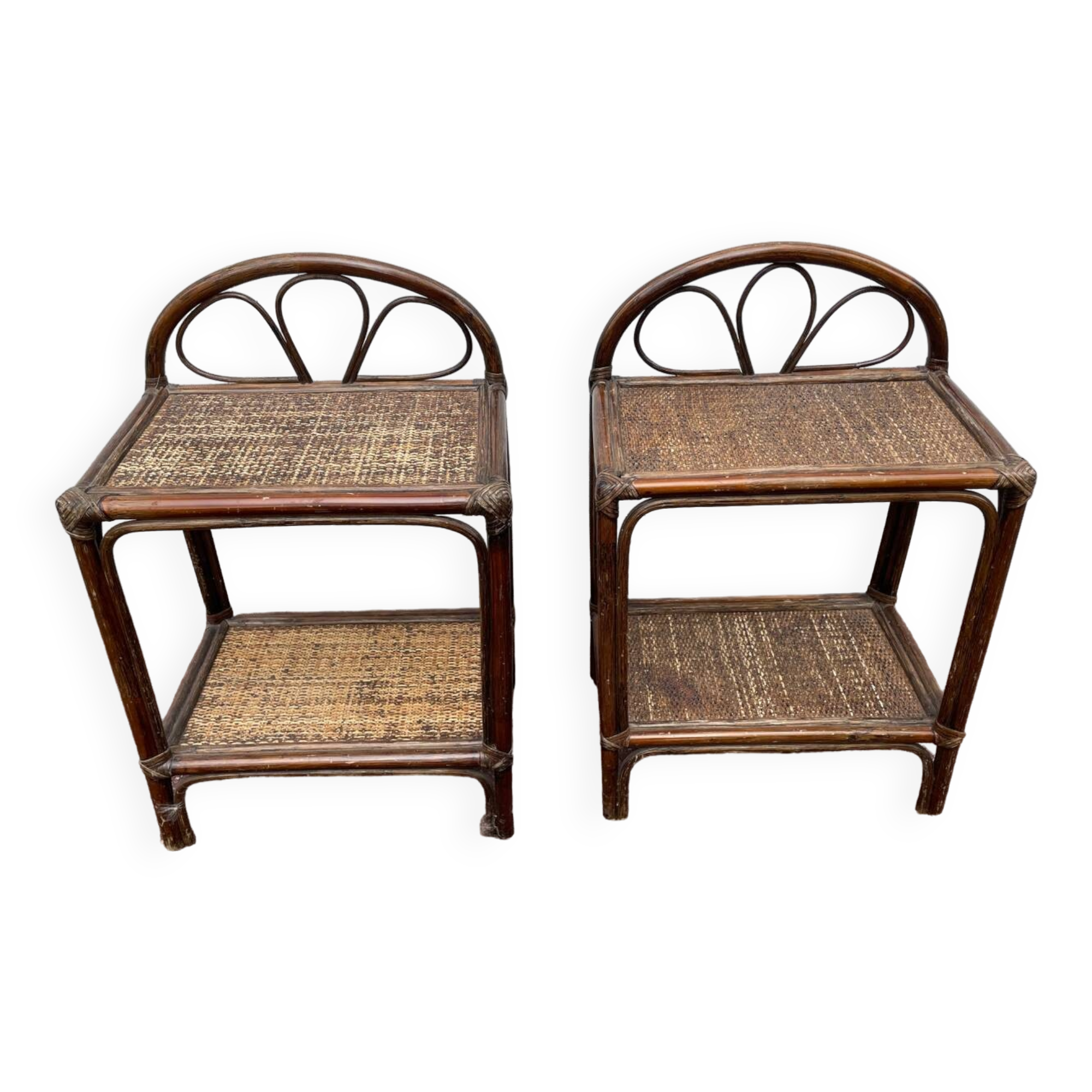Pair of rattan wicker bedside tables