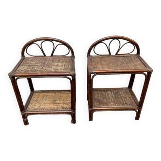 Pair of rattan wicker bedside tables