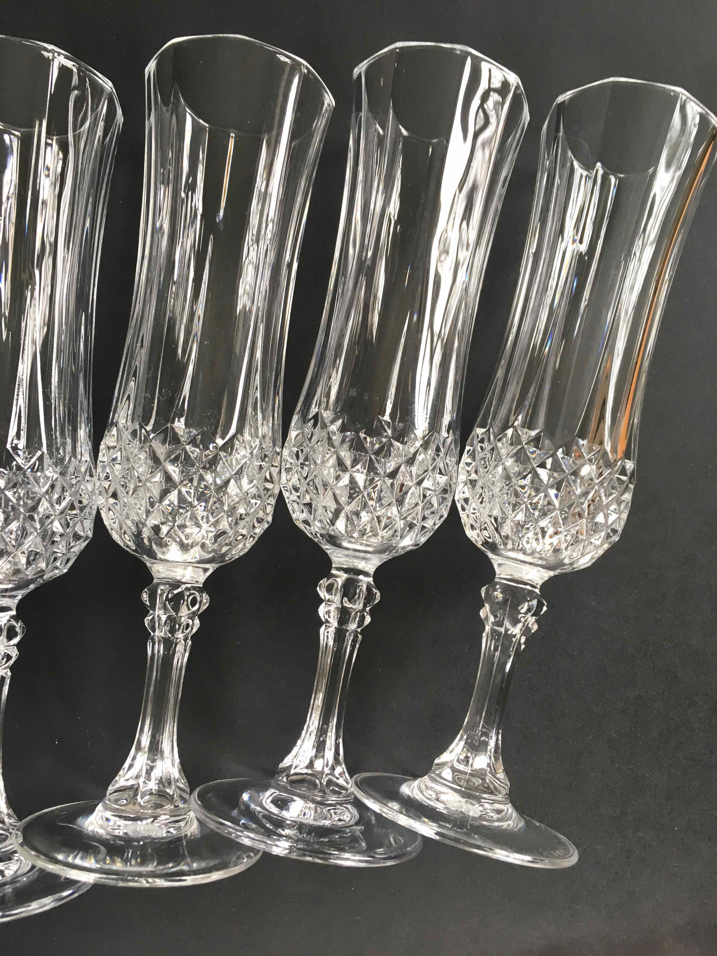 Set of 6 crystalline champagne flutes cut