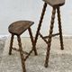Set of 2 high and low tripod stools with turned legs, vintage plant holder, 1960s