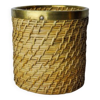 Rattan and brass book basket, Italy, 1970
