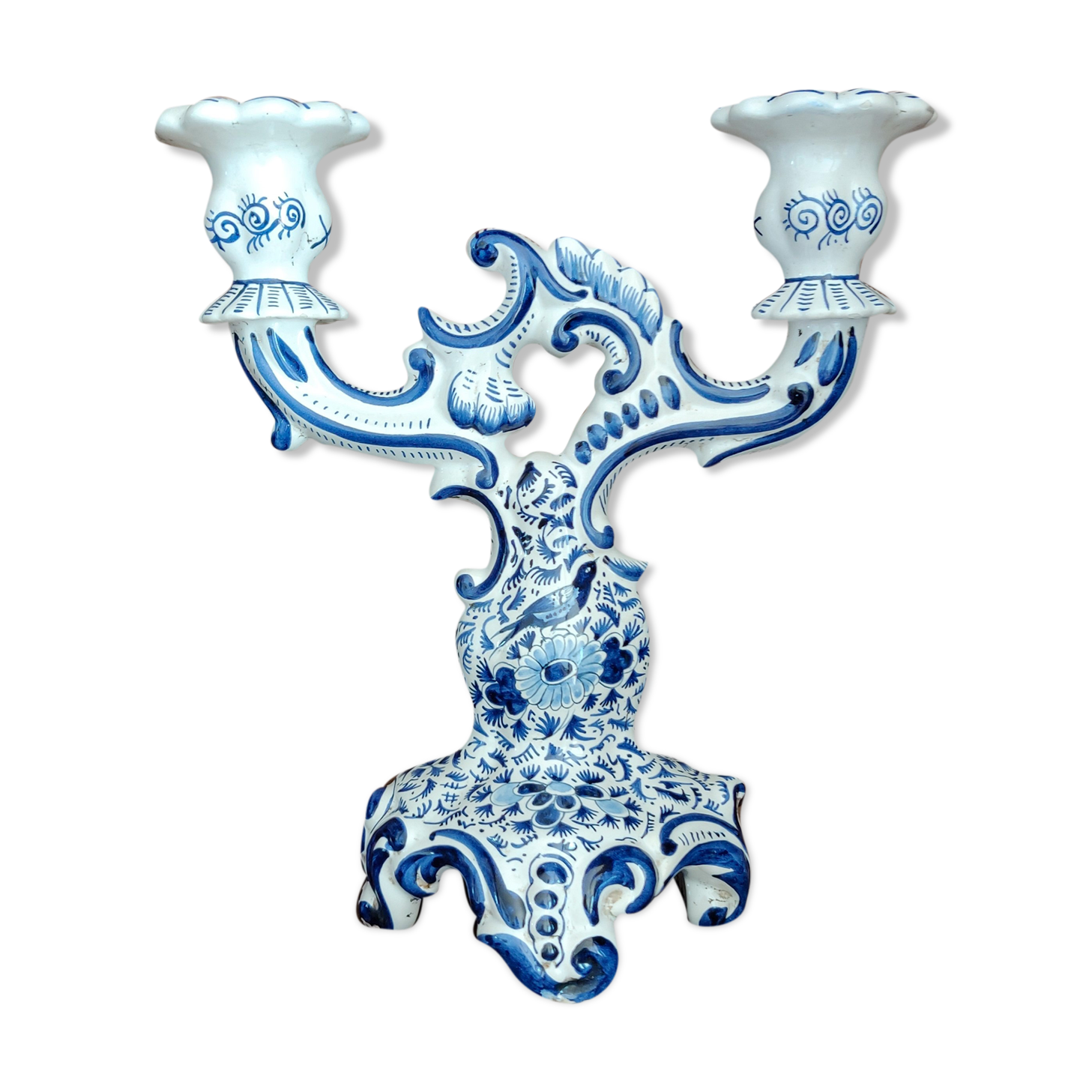 Delft swallow earthenware candlestick early 20th century
