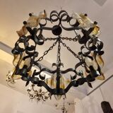 Chandelier iron struck & murano glass, 1970