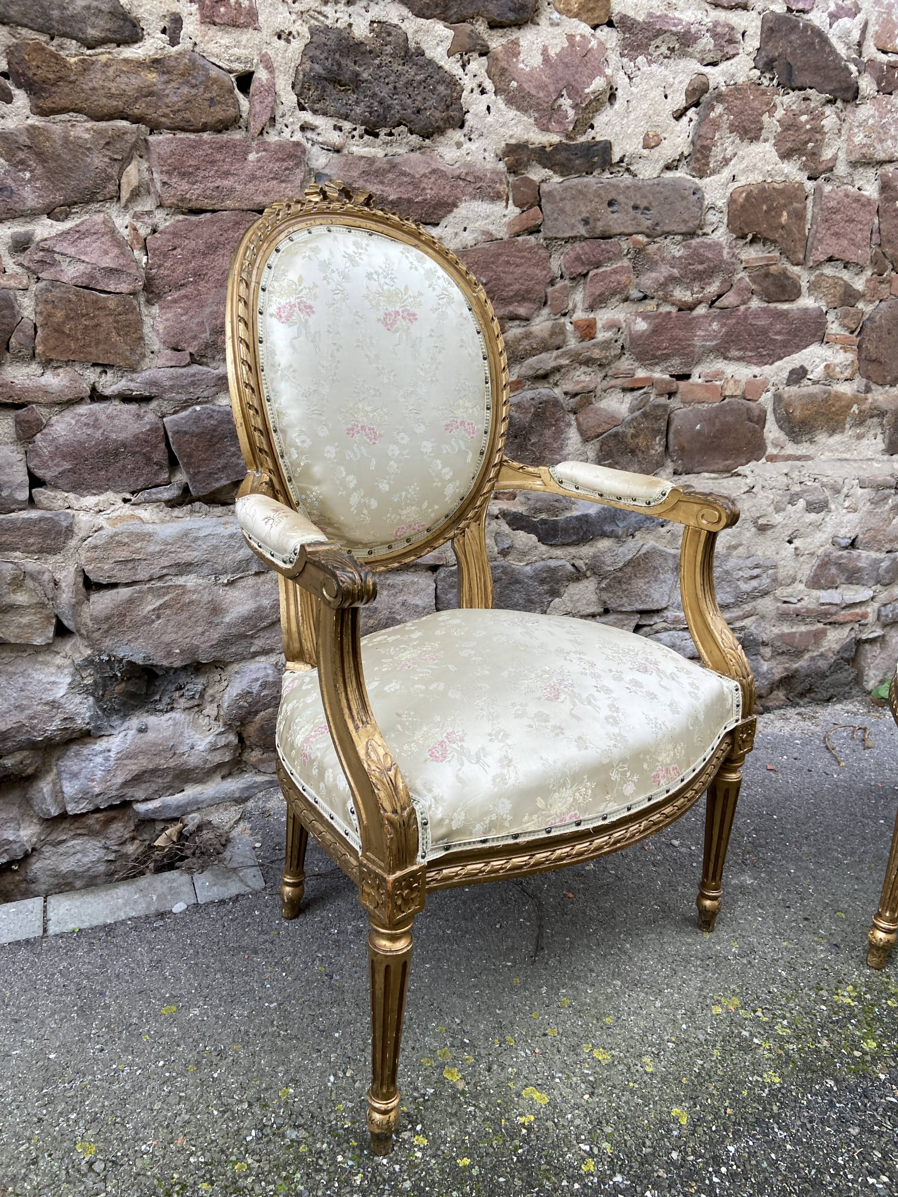 pair of Louis XVI style armchair in golden wood French Provence armchair 1920s