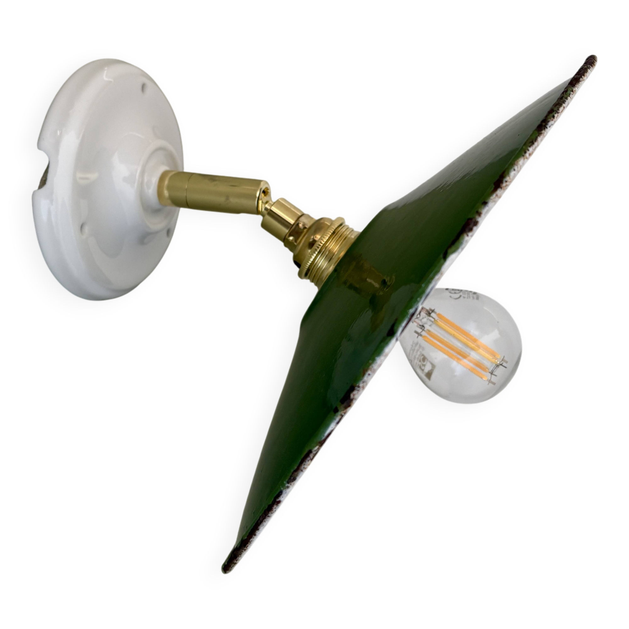 Vintage wall lamp with green and white enamelled sheet metal shade