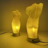 Duo  lampes en verre jaune, James & Poki Co,  circa 1990