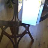 Table ronde rotin et verre