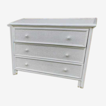 Commode vintage en rotin blanc