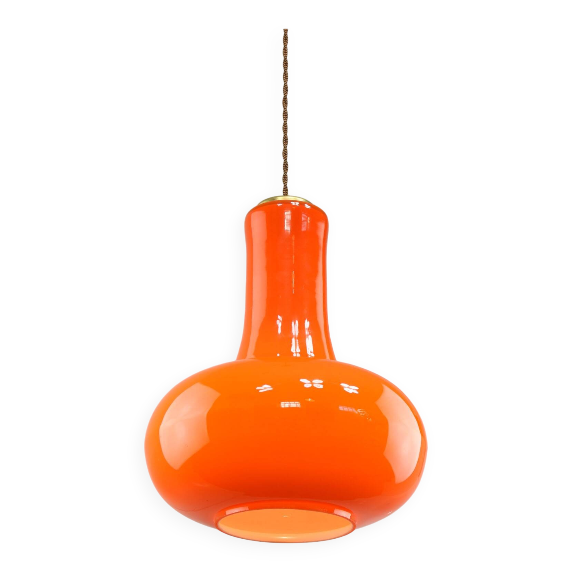 Mid-Century Italian Orange Glass and Brass Pendant Lamp