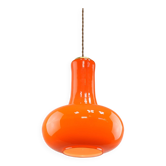Lampe à suspension italienne du milieu du siècle en verre orange et laiton