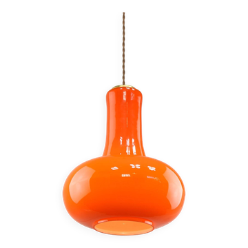 Mid-Century Italian Orange Glass and Brass Pendant Lamp