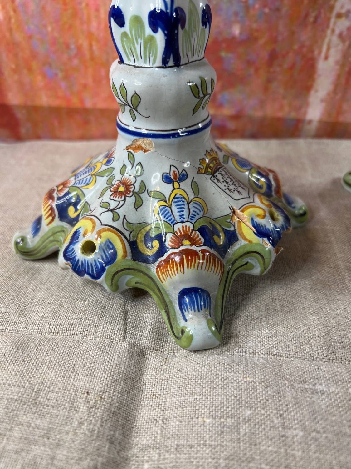 Pair of Desvres earthenware candlesticks