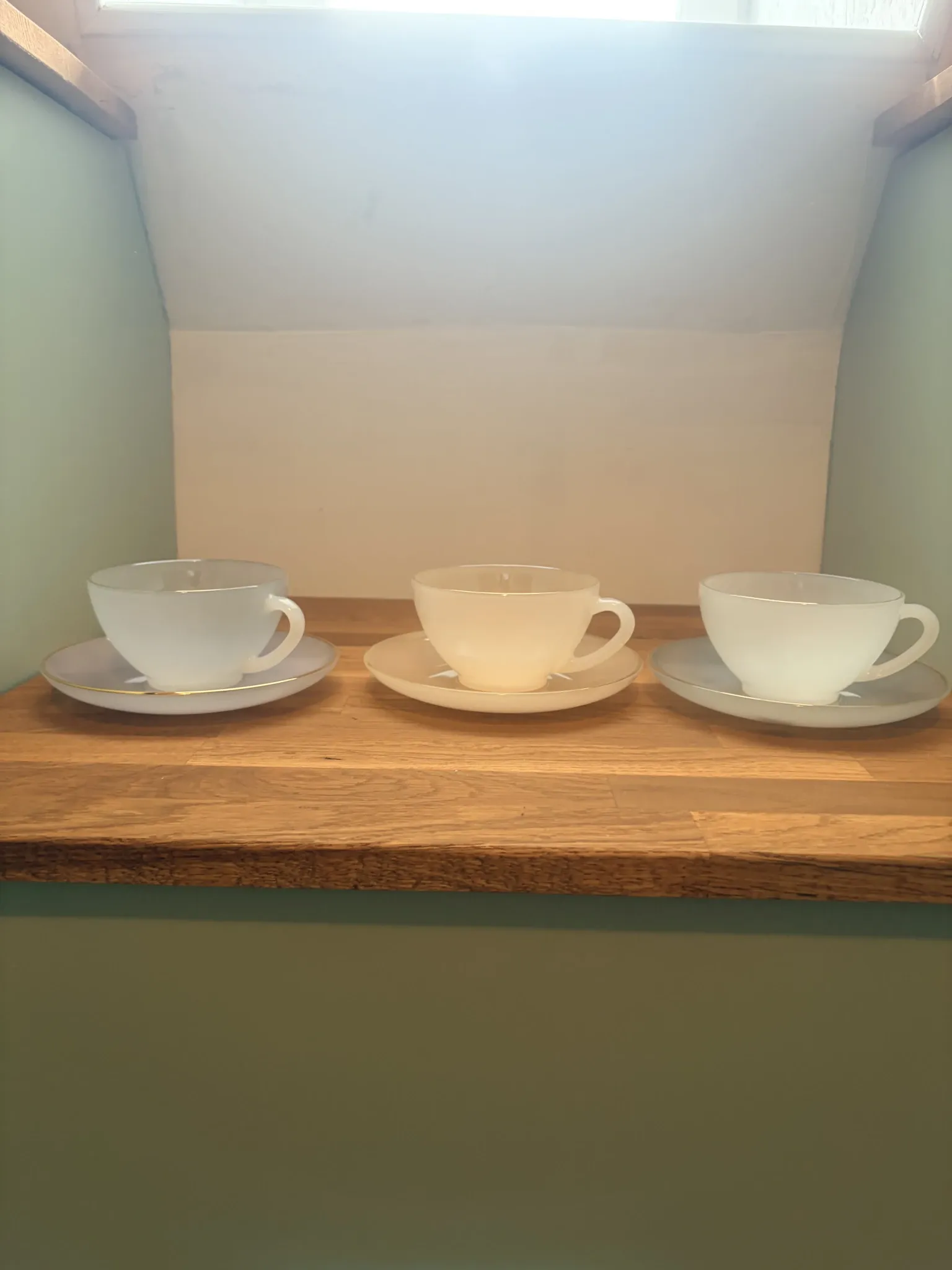 3 vintage Harlequin 211291 tea or chocolate cups and saucers.