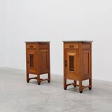 Rare pair of Art Nouveau nightstands with copper plaquette by Geo Verbanck,