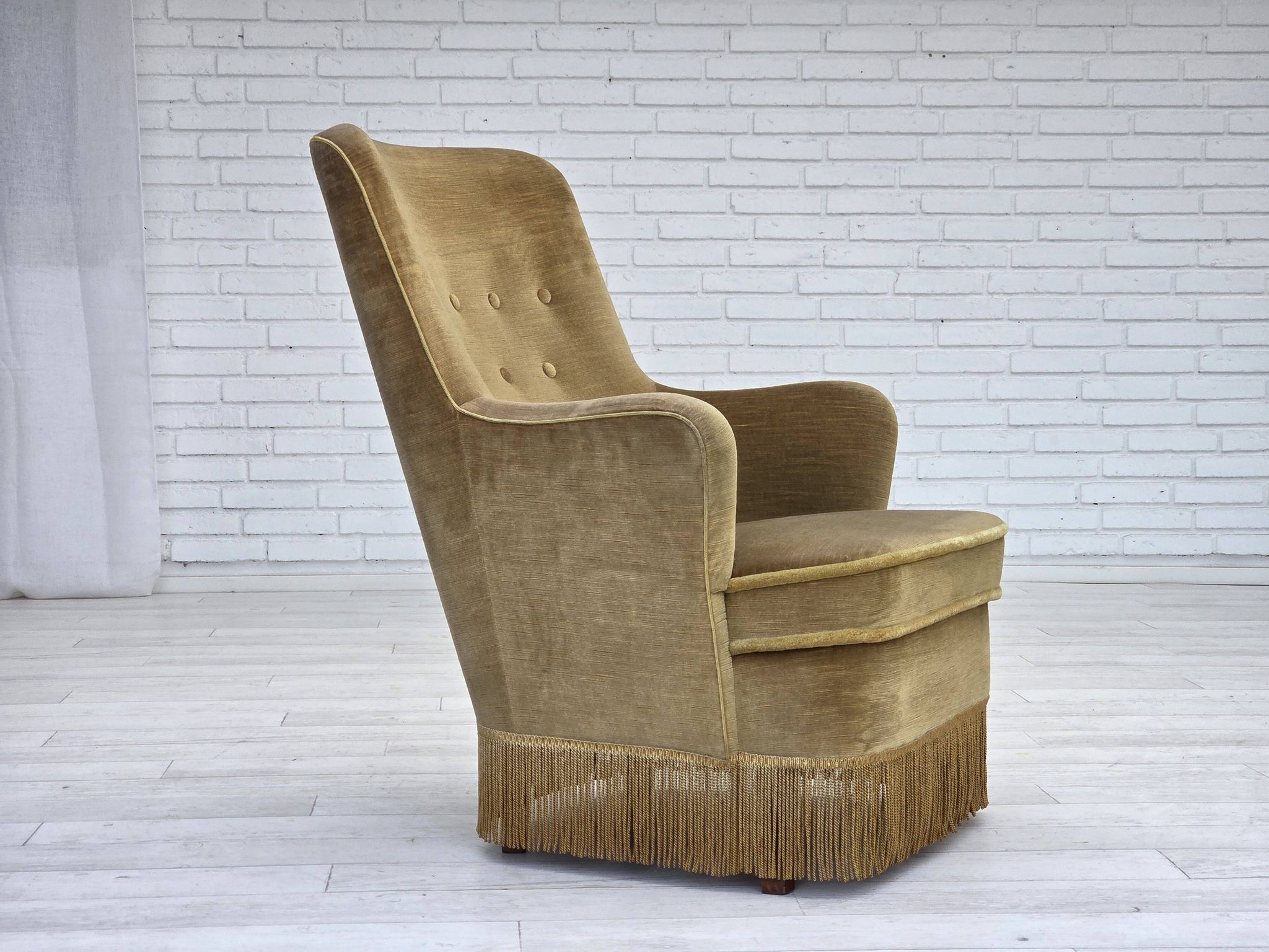 Fauteuil danois en velours vert, années 1970