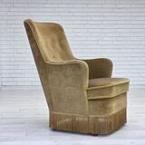 1970s, Danish highback back armchair, light green furniture velour.