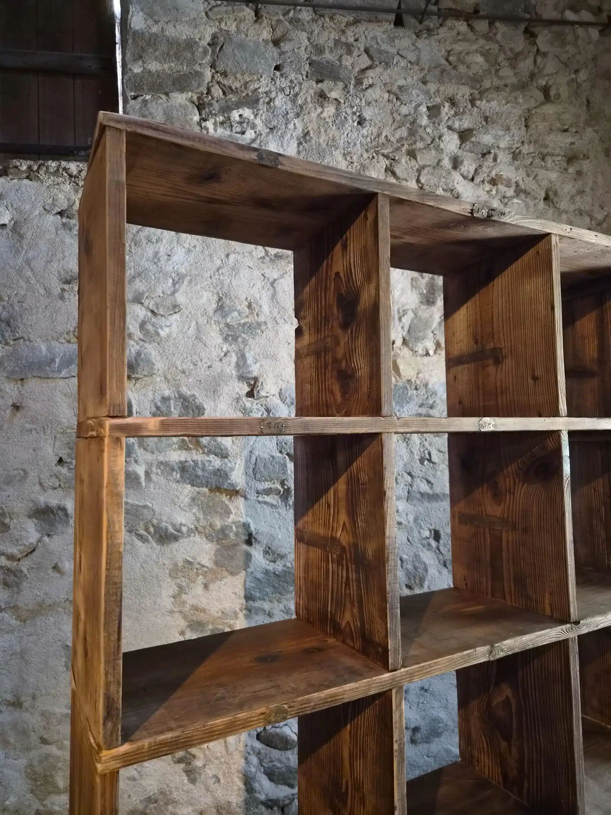 Old industrial shelf / room divider in pine, France, early 20th century