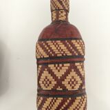 Lot of 2 ethnic leather-wrapped bottles and box