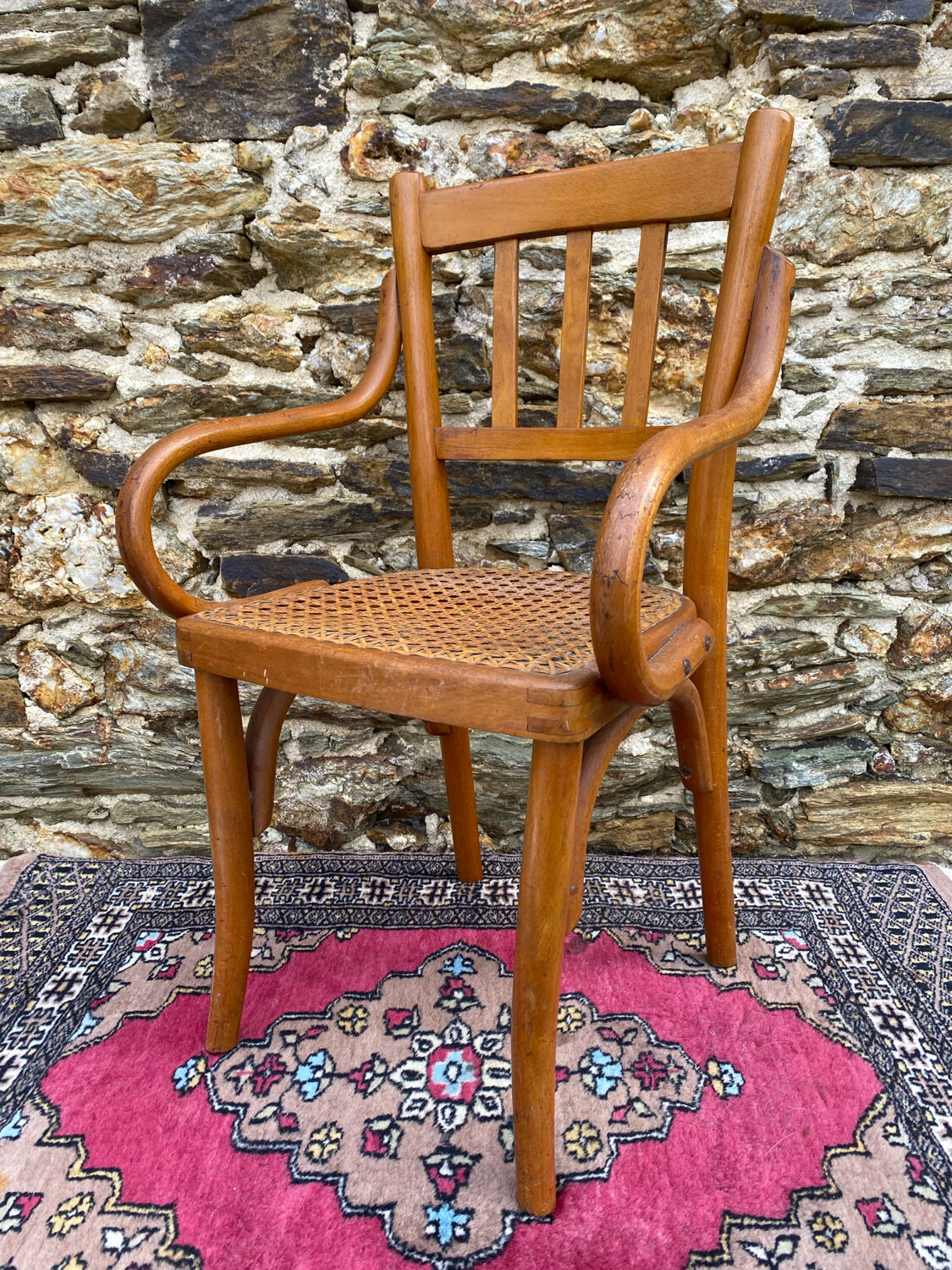 Children's bistro chair in wood and caning