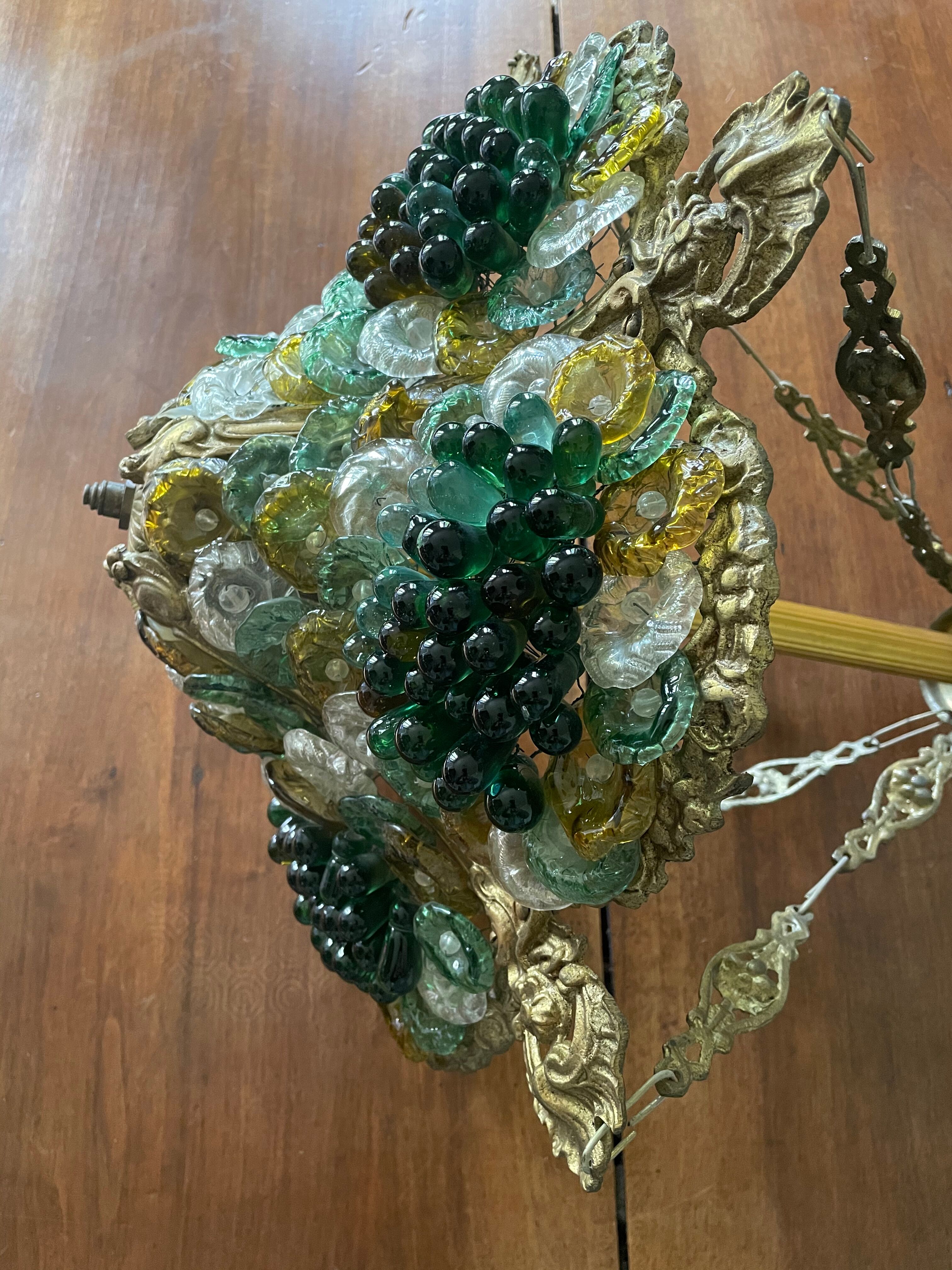 Lustre corbeille grappes de raisin Murano
