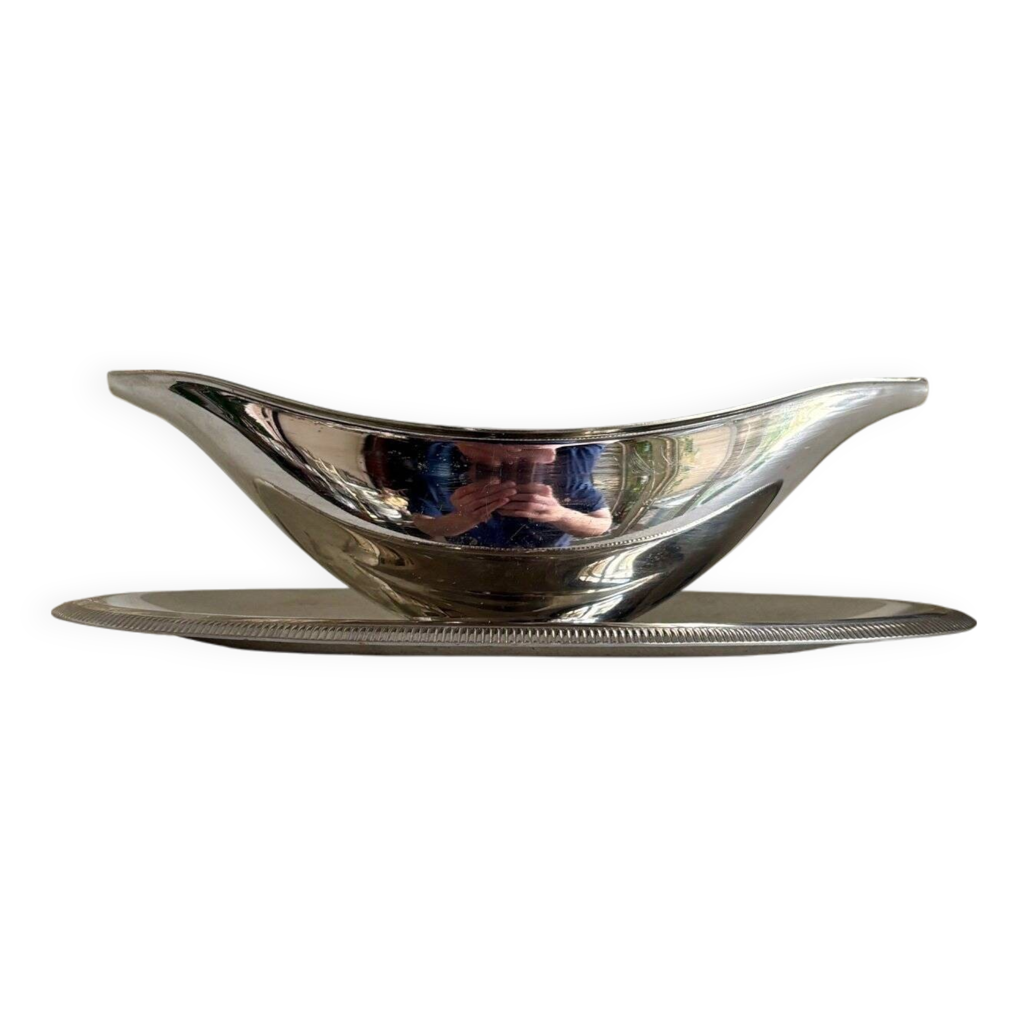 Silver stainless steel gravy boat